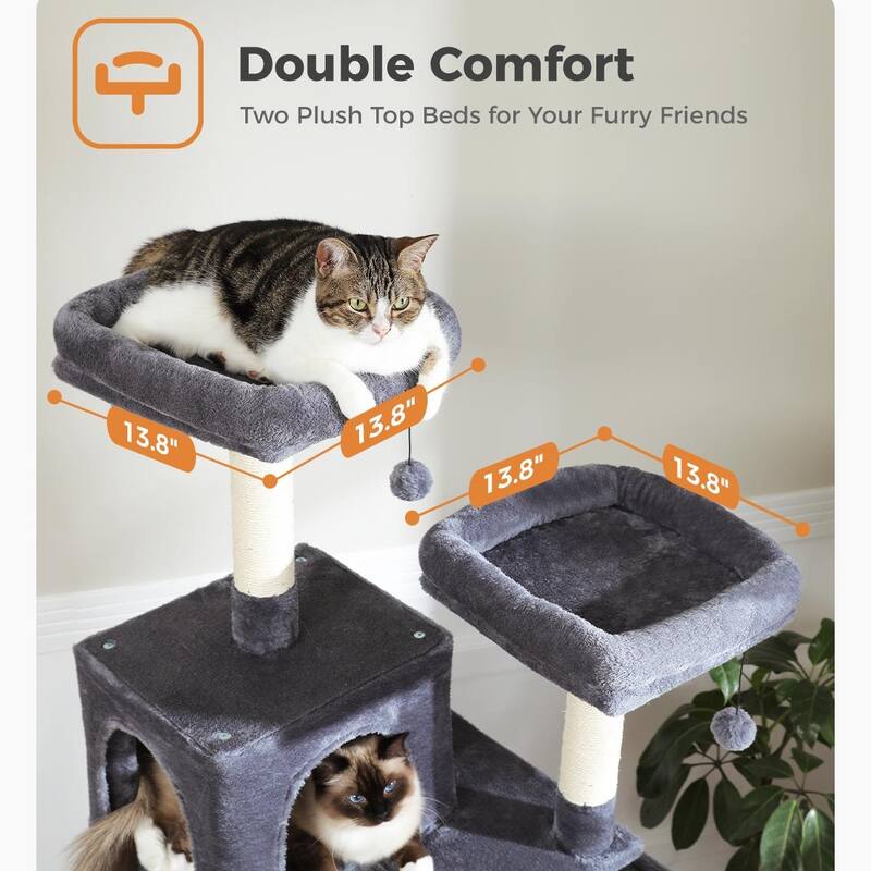 Large cat tree with apartment, hammock and toy ball