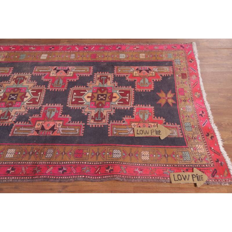 Hand Knotted Oriental 100% Wool Carpet Traditional Geometric Greys & Charcoal Meshkin Runner Rug - 10' 3'' X 3' 10''