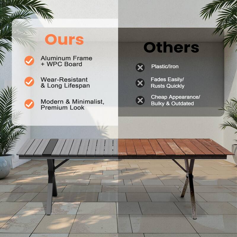 Pellebant Aluminum Rectangular Outdoor Patio Dining Table with Umbrella Hole