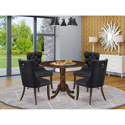 Modern 5 Piece Kitchen Dining Set - Round Table with Dropleaf & 4 Chairs