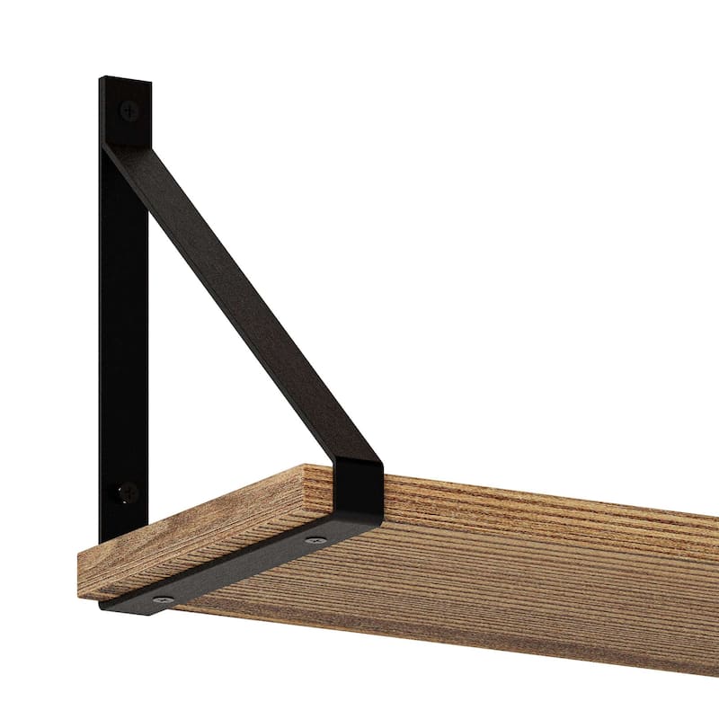 Wallniture Bora 54" x 6" Floating Shelves for Living Room, Rustic Bookshelves, Office Decor Shelves, Wall Mounted, Burnt, 2 Pcs