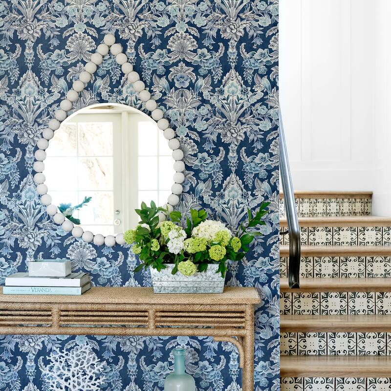 A-Street Prints Vera Blue Floral Damask Wallpaper