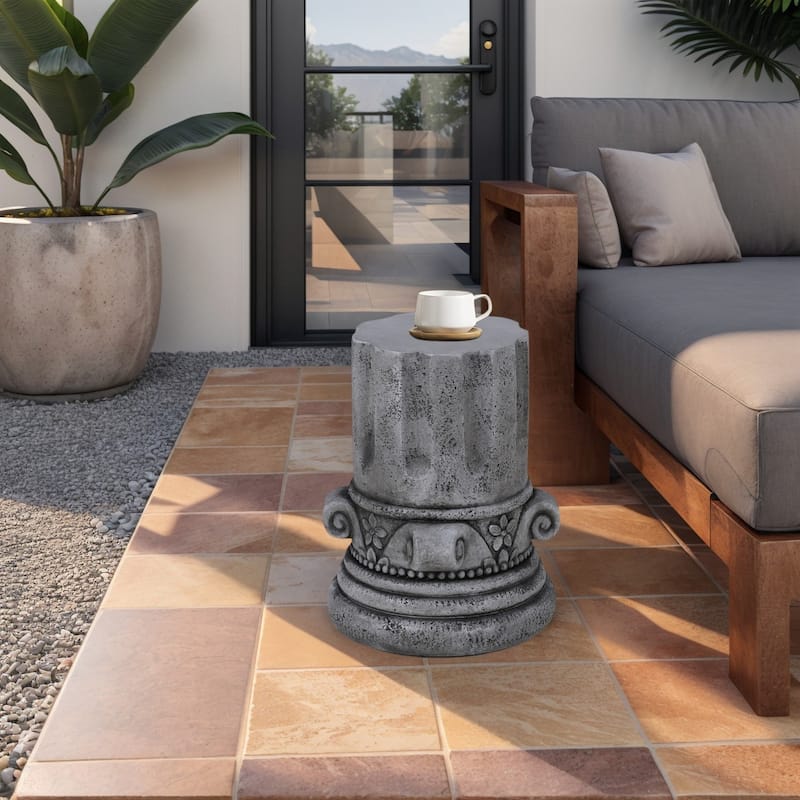 Modern Small Round Side Table for Cement Outdoor Garden Accent indoor and Outdoor - Grey