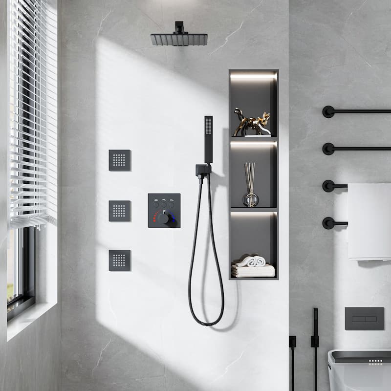 Luxury 3-Way Complete Rain Showerhead with High-pressure Handheld Showerhead&3-Body Jet in Black/Gold/Nickel