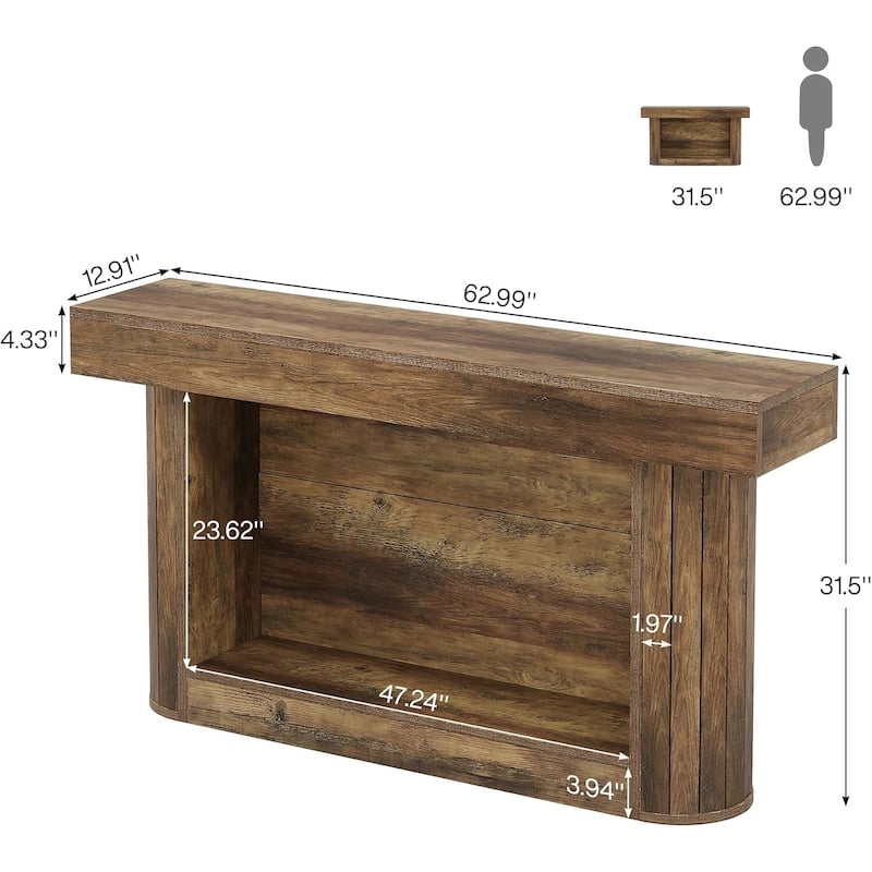 63 Inches Brown Wood Farmhouse Console Table, 2-Tier Narrow Entryway Table for Hallway, Living Room