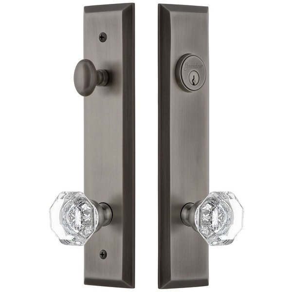 Grandeur FAVCHM_TP_ESET_238 Fifth Avenue Solid Brass Tall Plate Single Cylinder Keyed Entry Set with Chambord Crystal Knob and