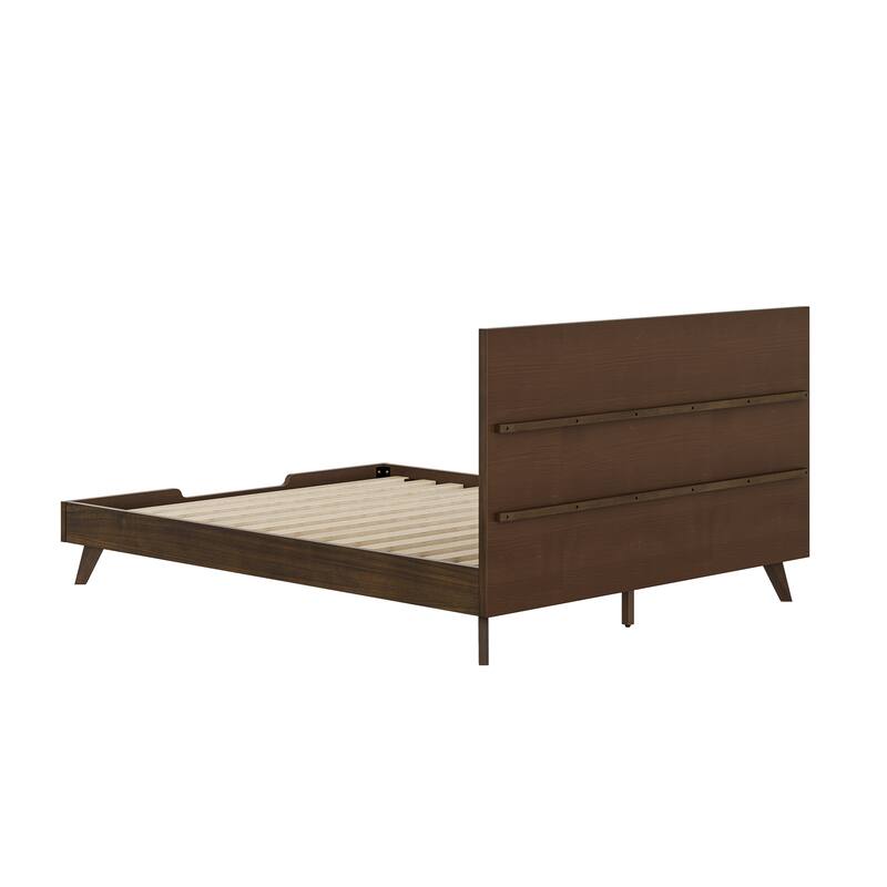 Solid Wood Panel Platform Bed with Headboard