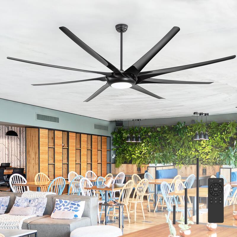 65/72/84/100 Inches Large LED Ceiling Fan with Light Remote(8-Blade) - 100IN - Black