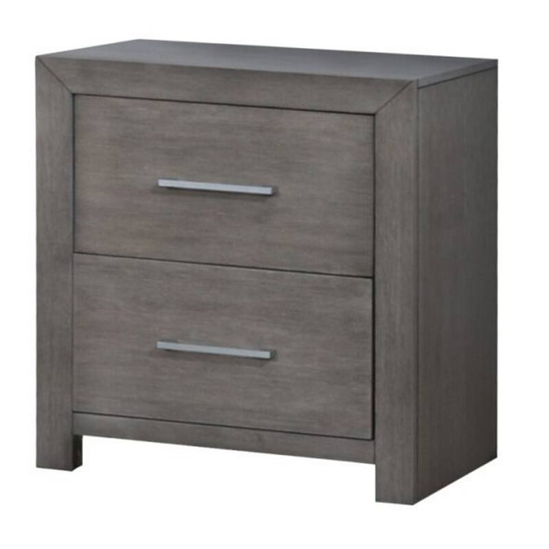 Gray/Silver 2 Drawer 16 in. W Nightstand with Sturdy Knob Pulls