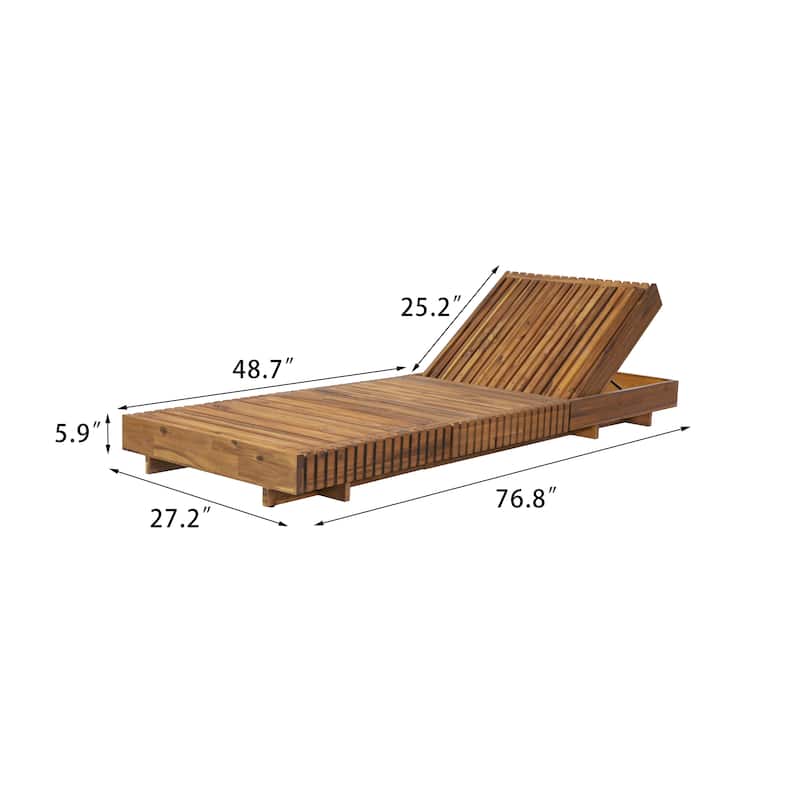 Patio Outdoor Acacia Wood Sun Tanning Chaise Lounger with Cushions Breathable Recliners Garden Poolside Adjustable Lounge Chairs