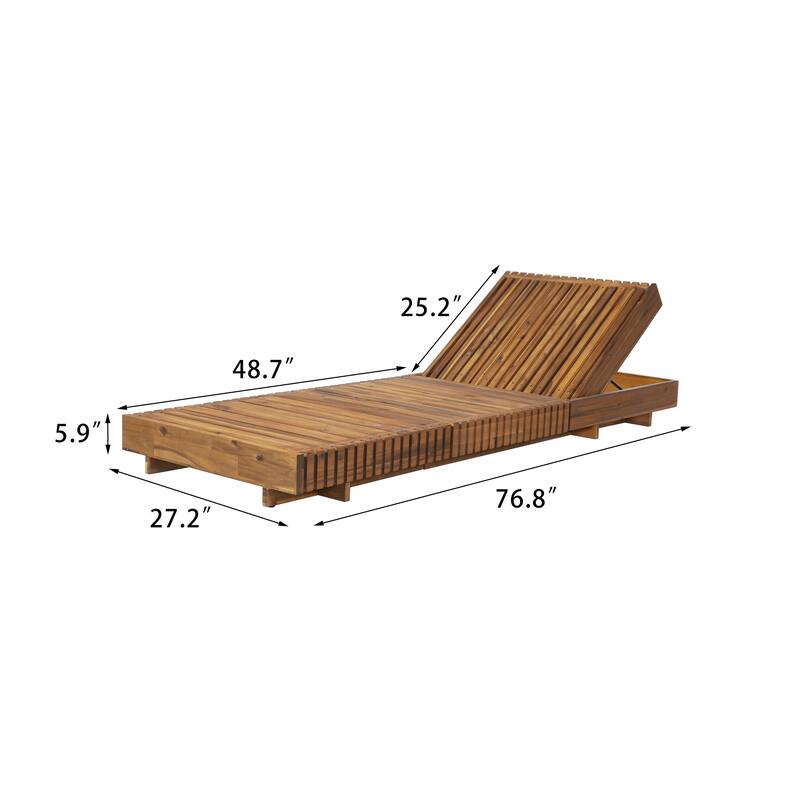 Roomfitters Outdoor Chaise Lounge with 6-Position Backrest, Acacia Solid Wood Recliner for Patio, Teak