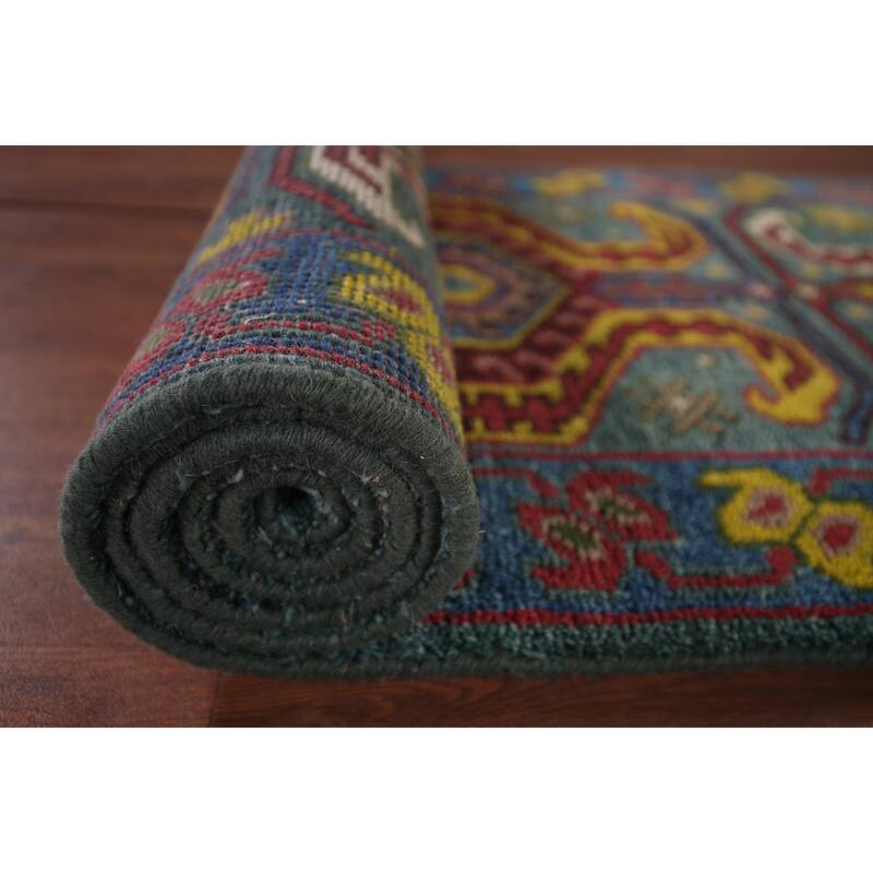Geometric Kazak Oriental Runner Rug Hand-Knotted Wool Carpet - 2'6"x 9'9"