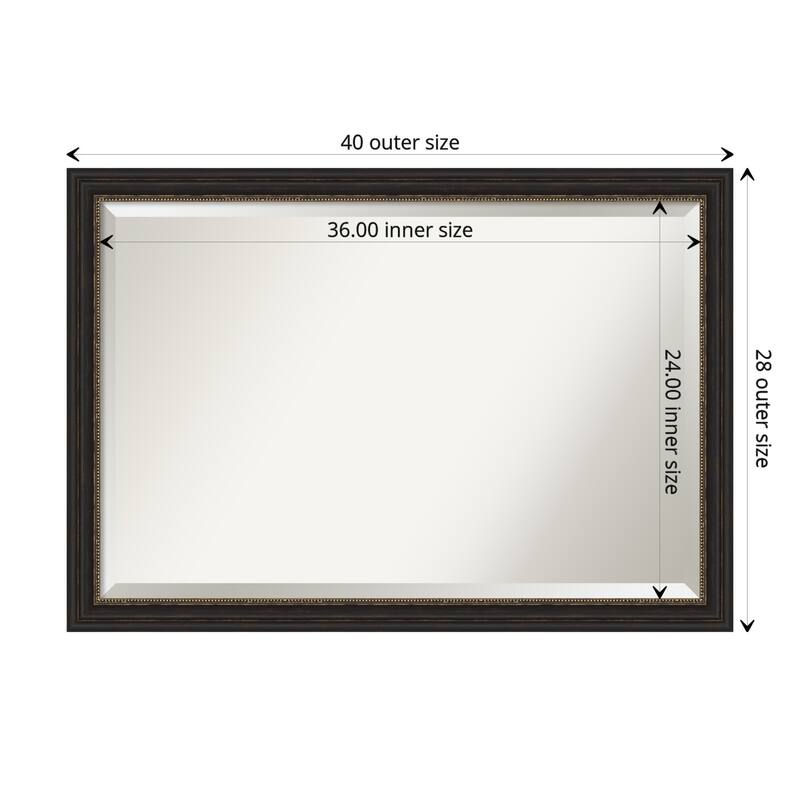 Beveled Bathroom Wall Mirror - Accent Bronze Narrow Frame - Outer Size: 40 x 28 in