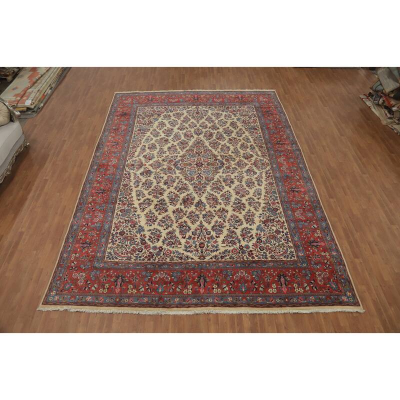 Hand Knotted Oriental 100% Wool Carpet Traditional Floral Beige & Ivories Sarouk Area Rug - 15' 7'' X 11' 2''