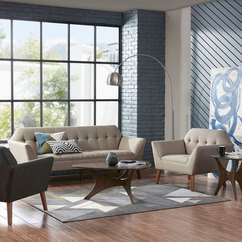 Roomfitters Mid Century Modern Lounge Chair with Button Tufting, Upholstered Accent Chair for Living Room - Light Grey