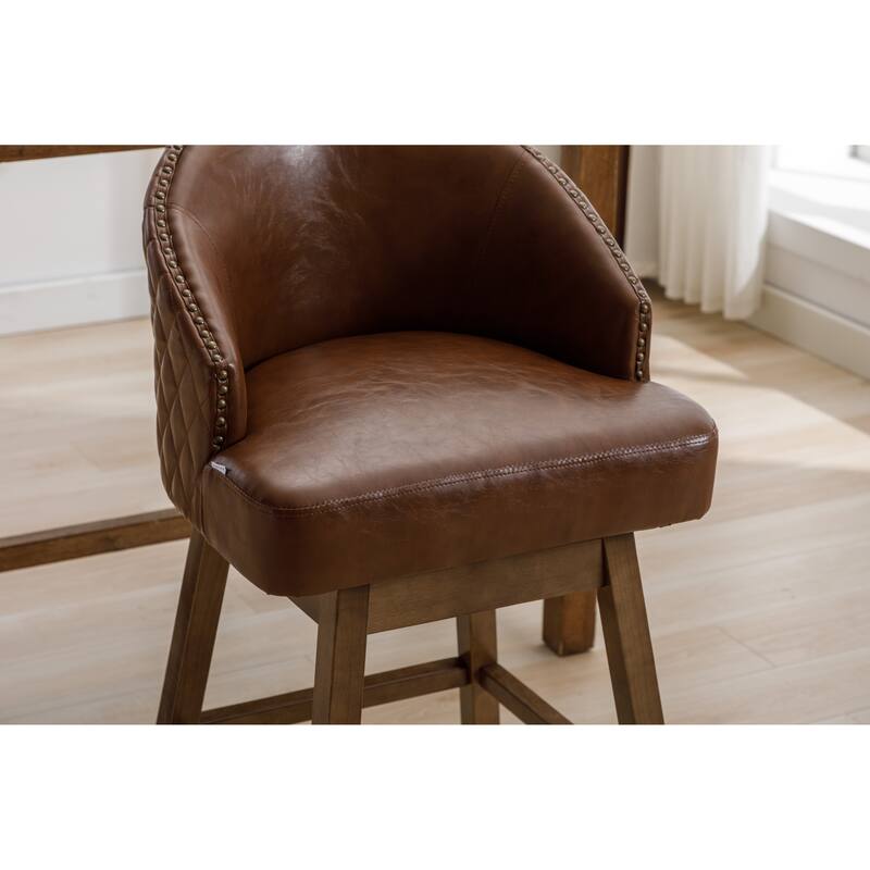 Rotating Bar Chair, Counter Height Bar Chair With Backrest, Leather Rotating Kitchen Stool, Set of 2