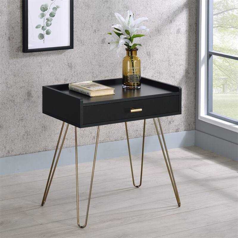 Black and Gold Wood Storage End Table