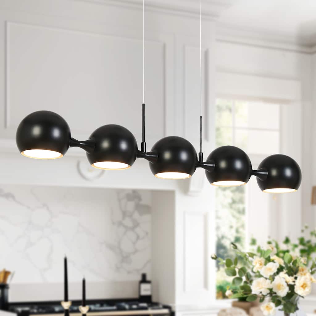 Mid-century Modern 5-Light LED Black Linear Chandelier Global Island Light for Dining Living Room - L 40.7" x W 5.9" x H 7.9