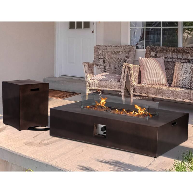 COSIEST 56'' Outdoor Propane Rectangle Fire Pit with Tank,Wind Glass ...
