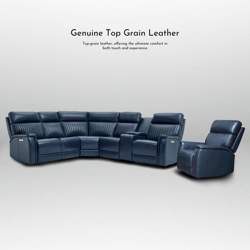 105" W Genuine Leather Power Sectional with Recliner Sofa Set with Triple Power, Single Console, USB&USB-C Ports