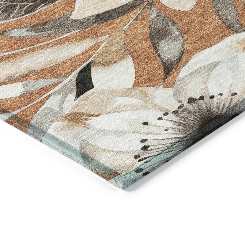 Machine Washable Indoor/ Outdoor Floral Chantille Rug