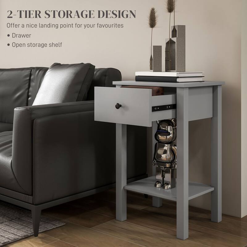 2-tier Modern Side Table with Drawer and Bottom Shelf