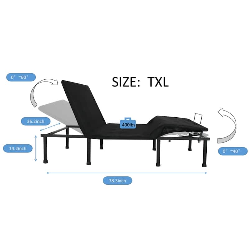 Zero Gravity Twin XL Steel Adjustable Bed Base Frame with Wireless Remote