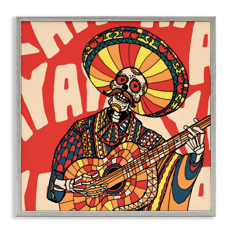 Stupell Day Of Dead Guitarist Skeleton Framed Giclee Art Design By Ali Gulec - 12 x 12 - Grey