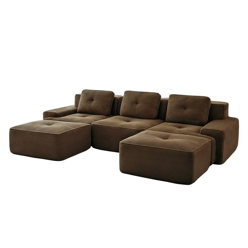 117.3" Minimalist Corduroy Modular Sectional Sofa with Ottomans for Living Room