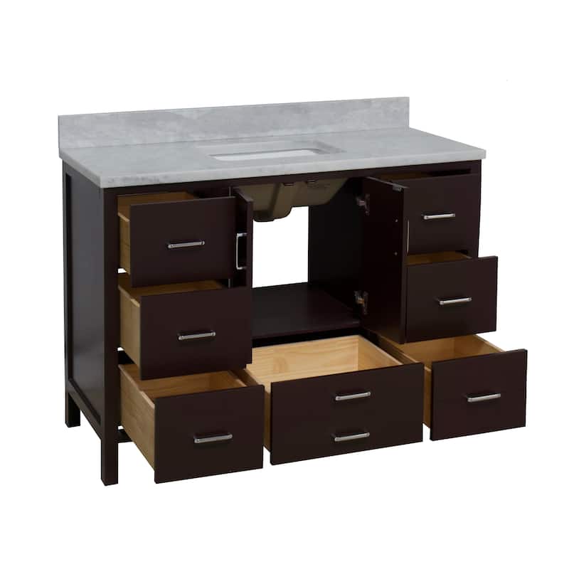 KitchenBathCollection California 48" Bathroom Vanity with Carrara Marble Top