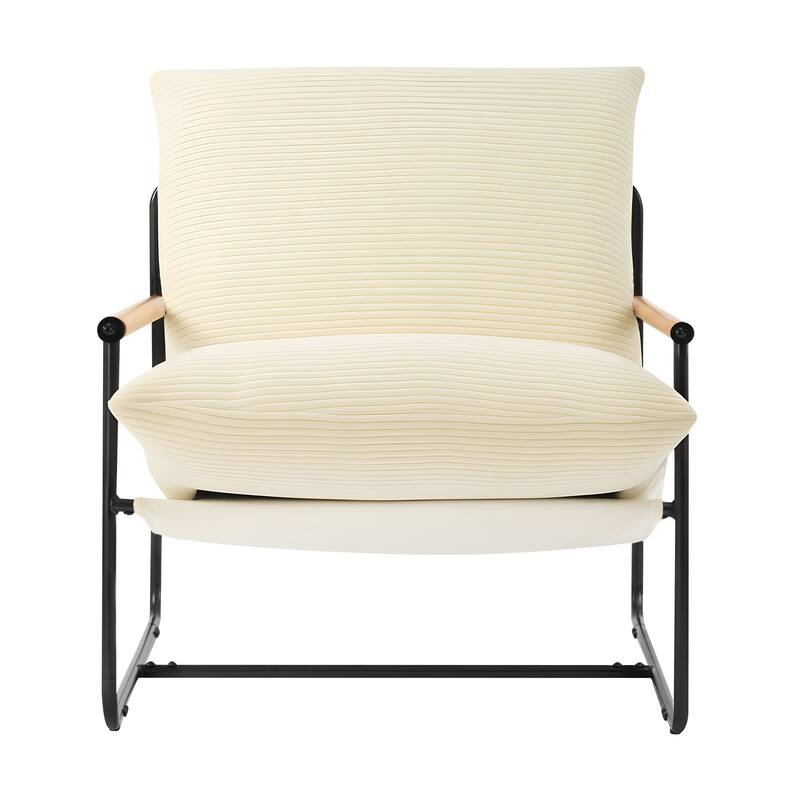Modern Corduroy Accent Chair with Iron Frame and Solid Wood Armrests for Living Room - 34.6 x 29.5 x 33.46 in
