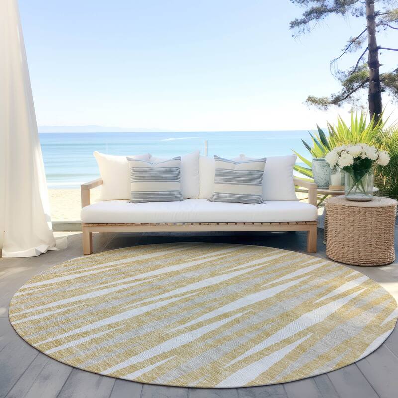 Machine Washable Indoor/ Outdoor Chantille Mosaic Contemporary Rug - Gold - 8' x 8'