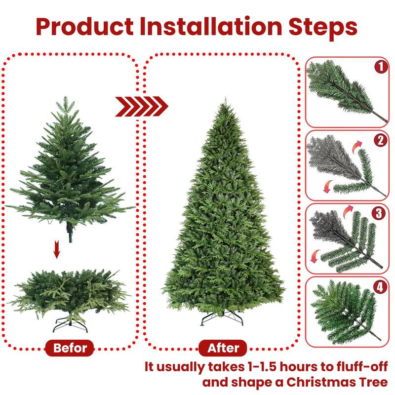 6.5ft Artificial Christmas Tree,Premium Hinged Pine with 2225 Tips,Realistic PE+PVC Needles,Easy Fluffing,Sturdy Metal Stand
