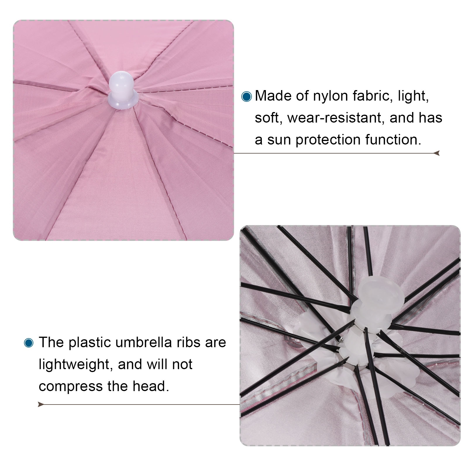 2Pcs 20 Fishing Umbrella Hat Folded Sun Rain Cap Head Umbrella Pink