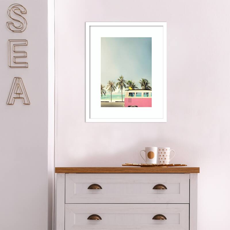 Framed Wall Art Print Surf Bus Pink by Design Fabrikken 17.00 x 21.00-inch