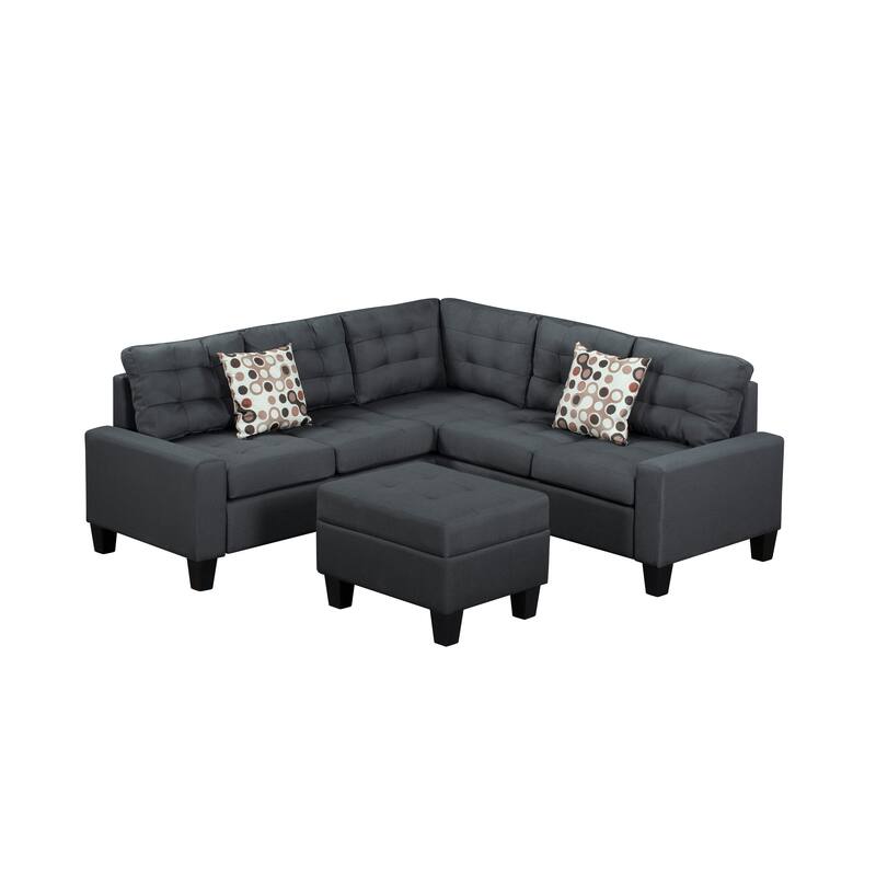 104.5" Gray Upholstered Sofa Set with Comfortable Coin-Spring Cushions, Sturdy Frame, Chaise Lounge, Versatile Storage Ottoman