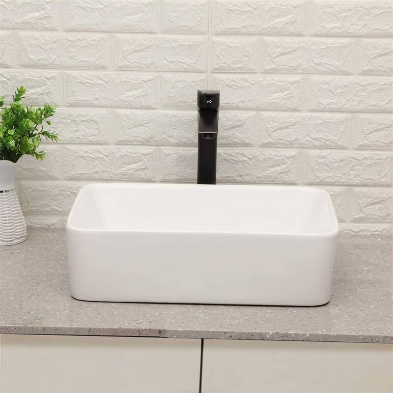 19" Rectangle Bathroom Sink with Faucet and Center Drain Hole