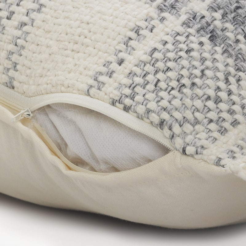 Sevita Ivory/Gray Tartan Cotton Blend Throw Pillow, Set of 2