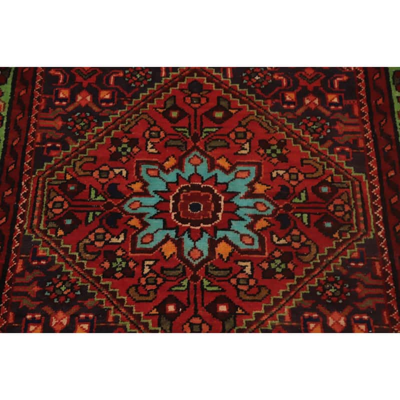 Hand Knotted Oriental 100% Wool Carpet Traditional Geometric Oranges & Rust Hamedan Runner Rug - 9' 7'' X 3' 1''