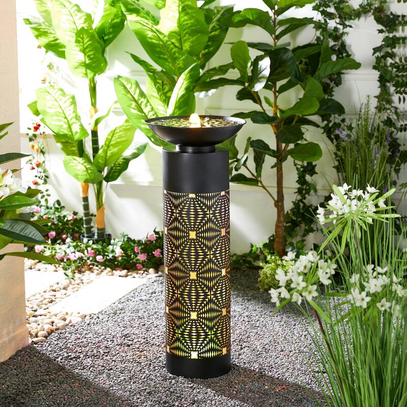 Glitzhome Oversized Metal Cutout Laser LED Lights Outdoor Fountain with Birdbath