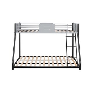 Twin Over Full Bunk Bed with Metal Frame, Wood Slats, and Guardrails