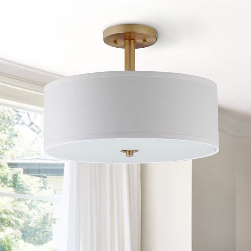 SAFAVIEH Lighting Clara 3-light Gold Ceiling Cotton Drum Light - 16"x16"x11.25"