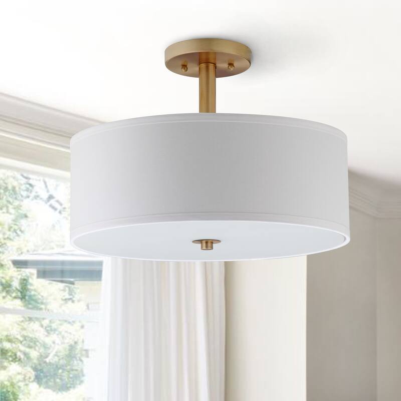 SAFAVIEH Lighting Clara 3-light Gold Ceiling Cotton Drum Light - 16"x16"x11.25"