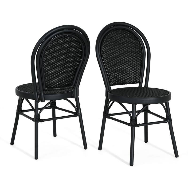 Scott Living Idle Hour Outdoor Black Bistro Chair Metal Frame Woven Wicker