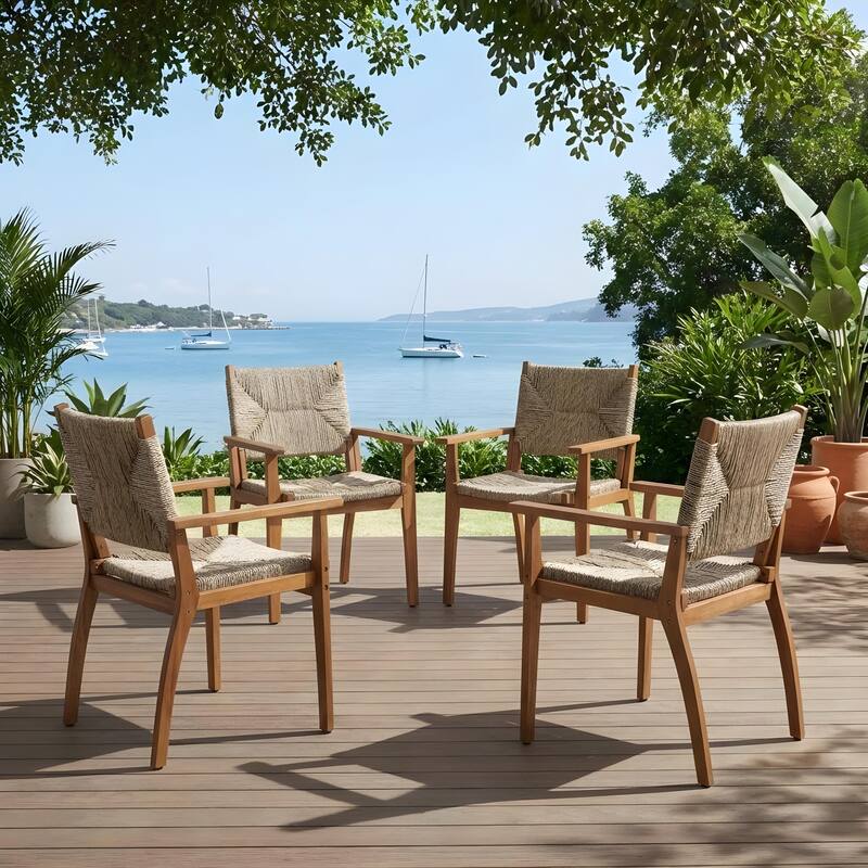 Christopher Knight Home - Estra 5-Piece Outdoor Dining Set with 4 Handwoven Wicker Chairs and Round Acacia Wood Table