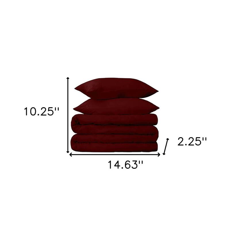 HomeRoots Burgundy Twin Cotton Blend 650 Thread Count Washable Duvet Cover Set