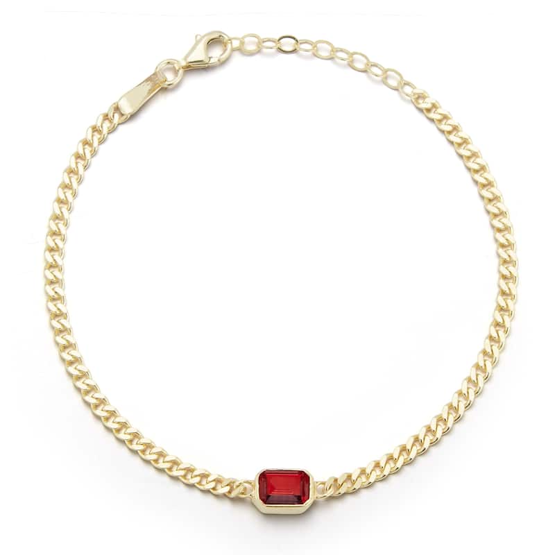 Soleil Sterling Silver Emerald Cut CZ Curb Chain Bracelet - Yellow-Pink