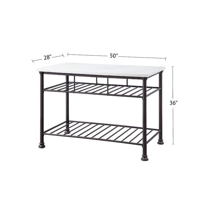 Kitchen Island with Marble Top in White and Gray