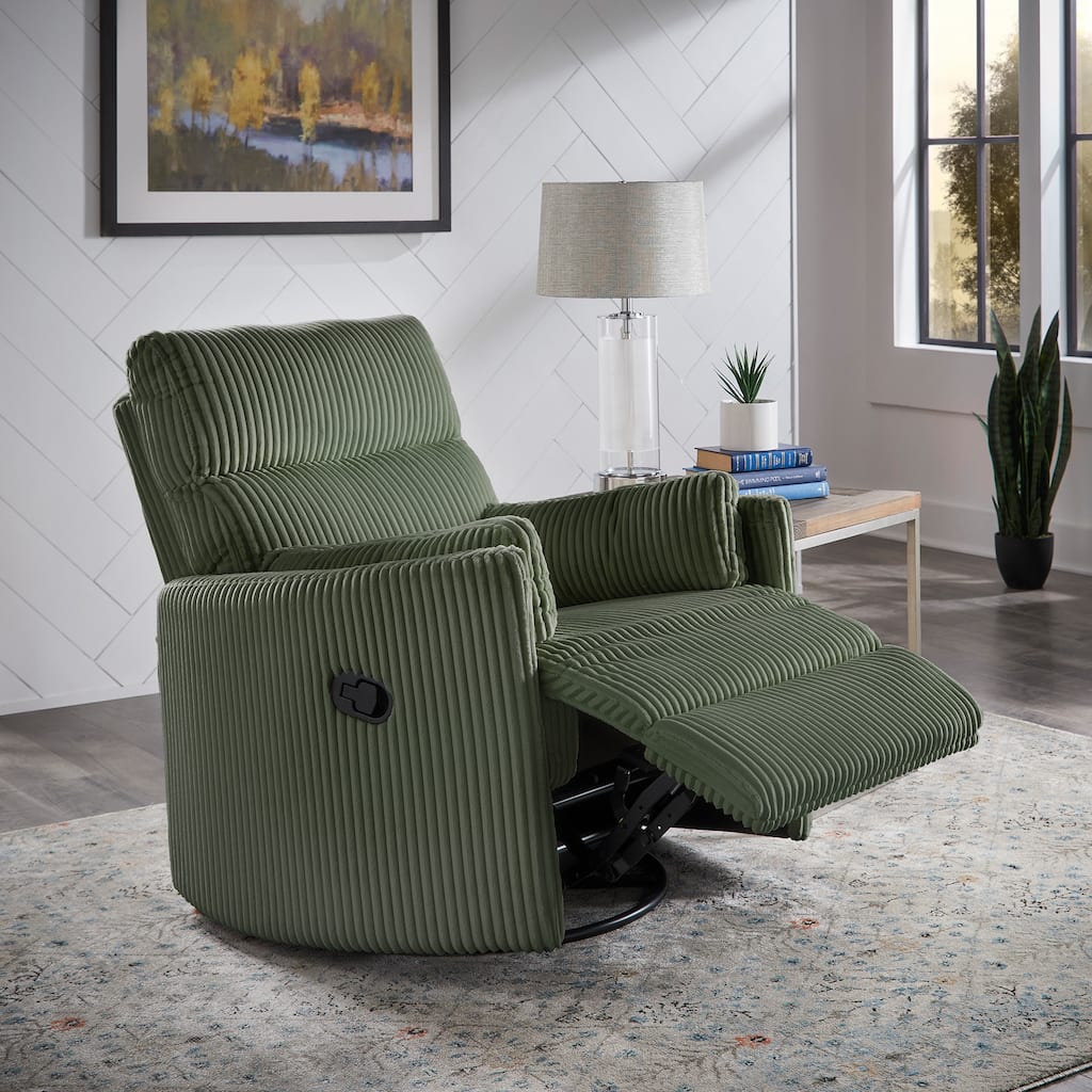 Montclair Plush Corduroy Fabric Manual Swivel Glider Recliner by iNSPIRE Q Classic