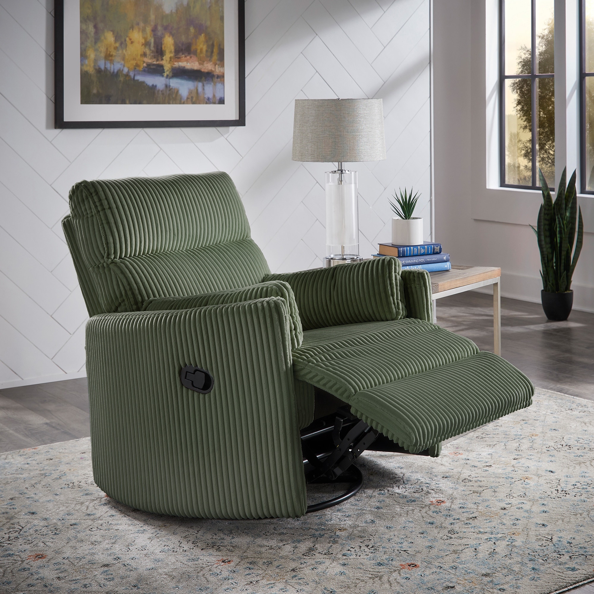 Montclair Plush Corduroy Fabric Manual Swivel Glider Recliner by iNSPIRE Q Classic